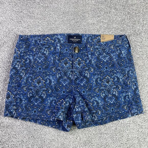 American Eagle Shorts Women’s 2 Blue Shortie Low Rise Paisley Print Preppy - Picture 1 of 10